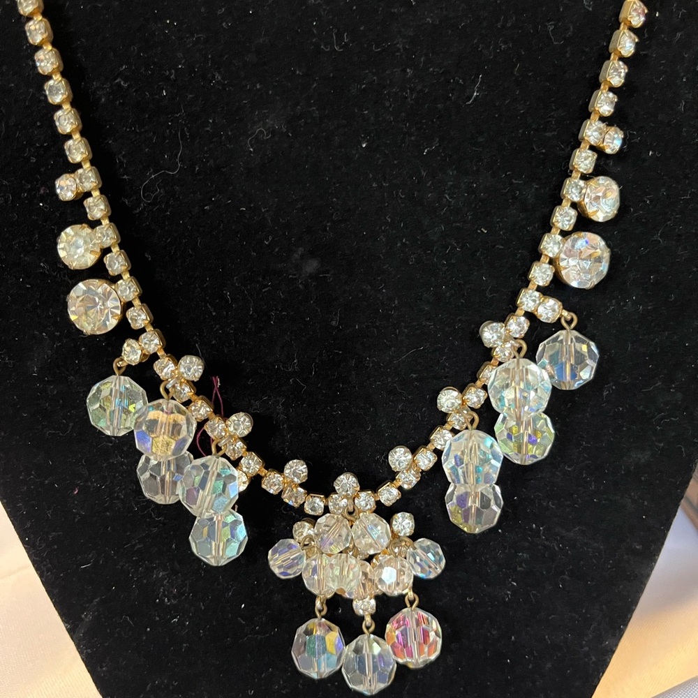 Juliana DE Aurora Borealis AB Crystals Dangle Drop Waterfall Bib Necklace - Picture 3 of 3